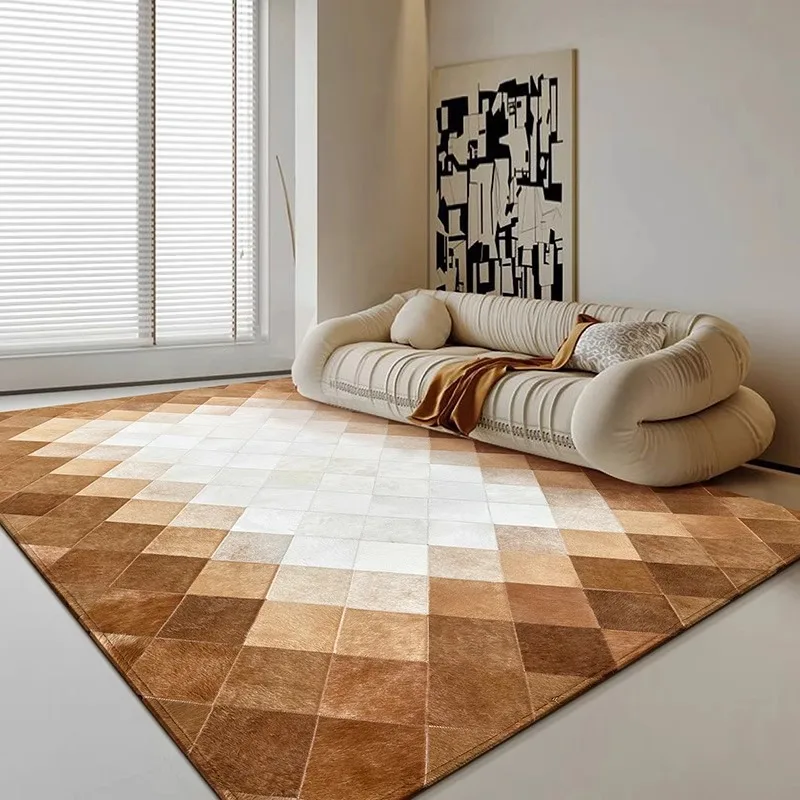 Geometric Minimalist Living Room Carpet Handmade Real Cowhide Large Area Rug Nordic Sofa Study Luxury Home Floor Mat Customize