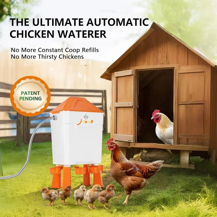 Float-Controlled Automatic Chicken Waterer, 3 Gallon Automatic Chicken Watering System with 60-Inch Hose (One End 3/4'')