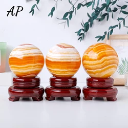 1PC Natural Gemstone Yellow Calcite Quartz Sphere Reiki Stone Orange Calcite Crystal Ball Home Desktop Decoration