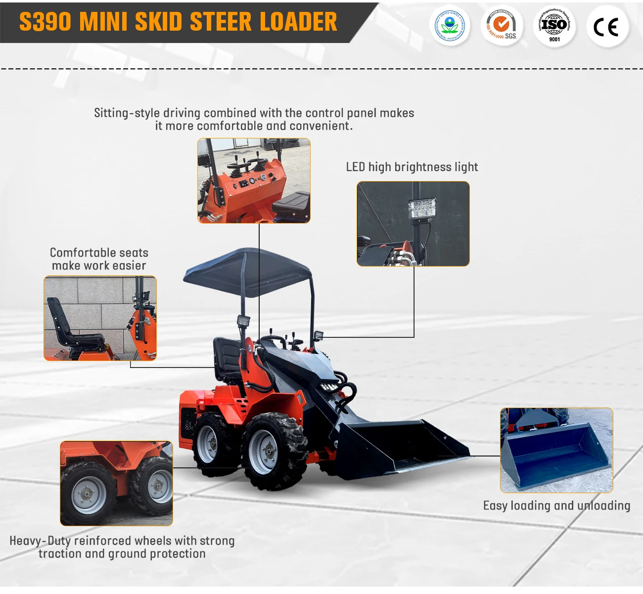 Maßgeschneiderter Mini-Skidsteer-Ständer aus China mit Anbaugeräten, Mini-Raupen-Kompaktlader mit Schiene – Detail 14