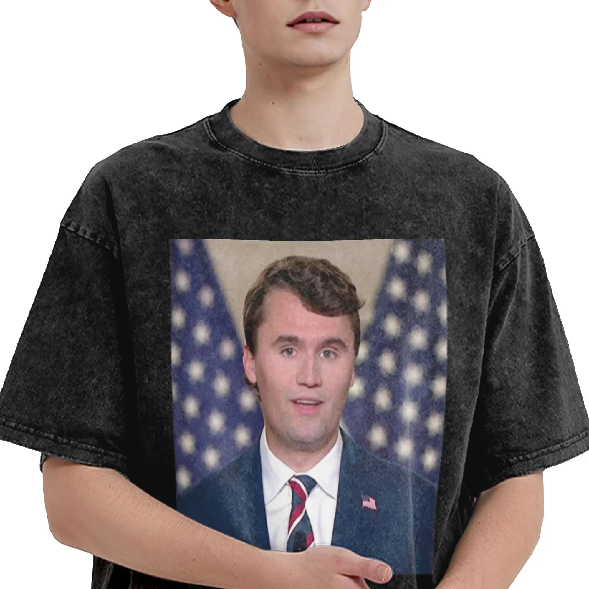 T-shirt lavata streetwear Charlie Kirk T-shirt in cotone morte T-shirt per il tempo libero per magliette estive maschili Y2K con motivo basic