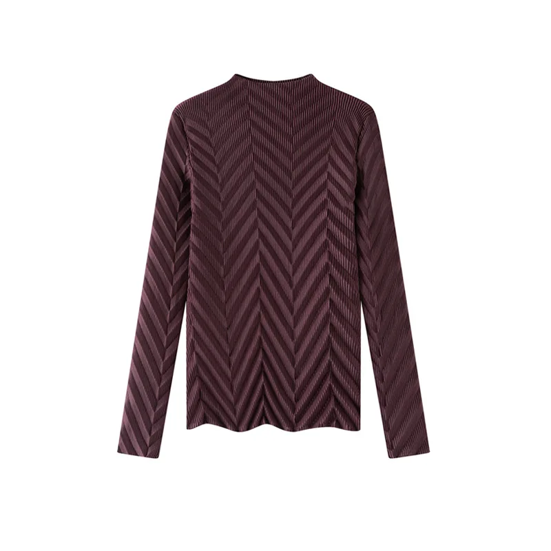 ミヤケプリーツ 2026 春新作 ラウンドネック 無地 プリーツブラウス 多用途 長袖Tシャツ インナーシャツ レディース