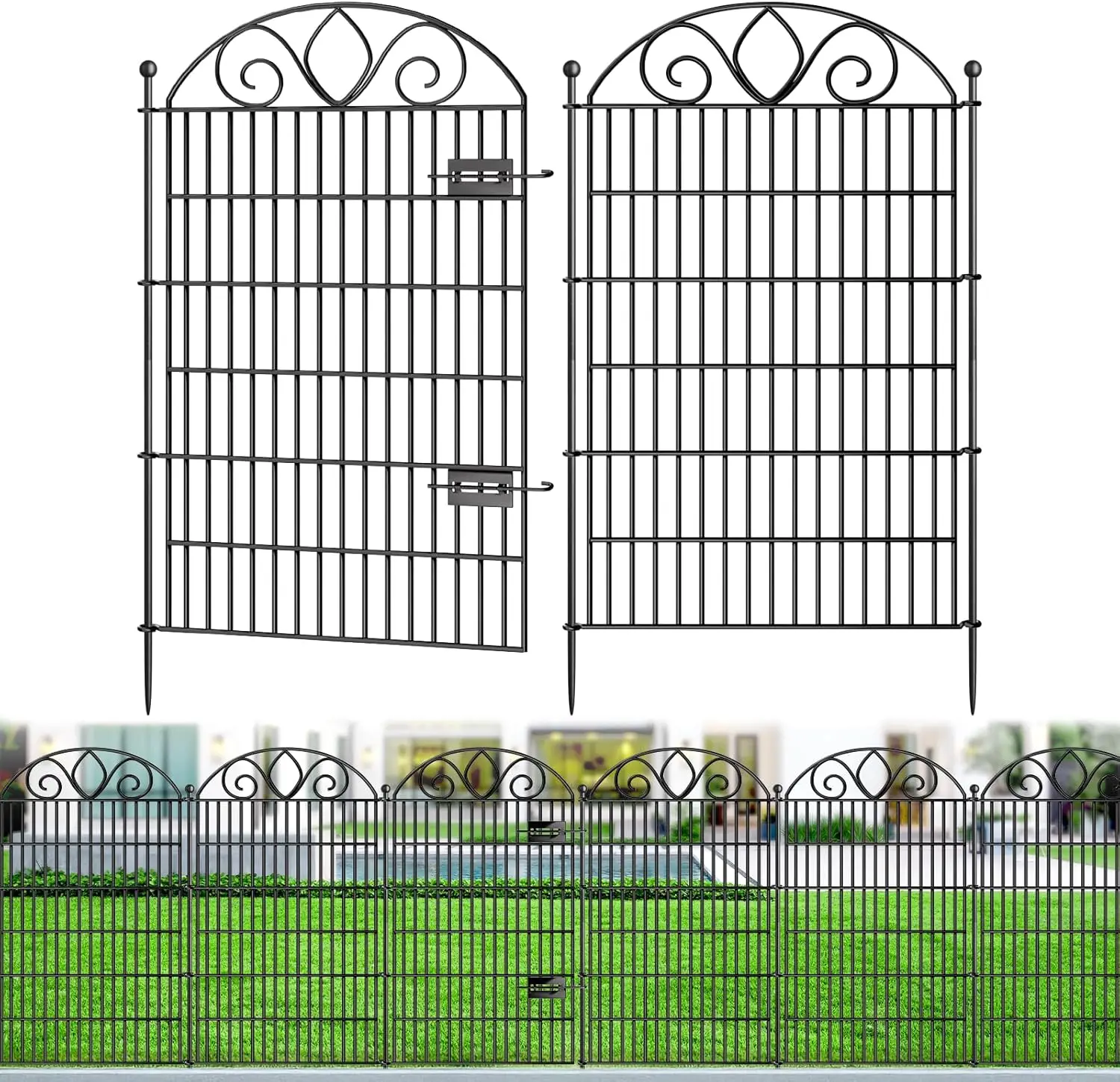 

10 Panels Rustproof Metal Dog Fence with Gate, 44" H X 23.6' L for Yard, Garden Border, Patio - Temporary Outdoor Barrier