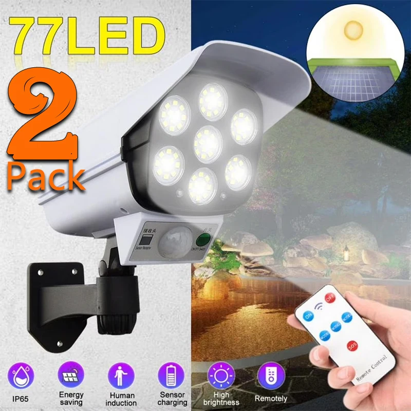 

Solar Light Outdoor - 77 LED Motion Sensor Lights 120° Wide Angle - Security Floodlight IP65 Waterproof Wall Lamp