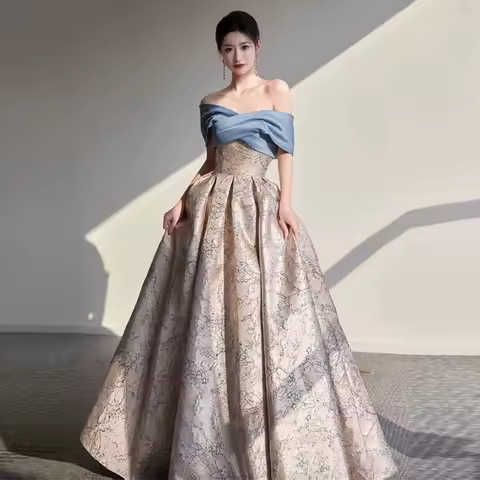 Evening Dress Summer New Style Women's High End Niche Light Luxury Banquet Temperament Host One Shoulder Dress with Skirt