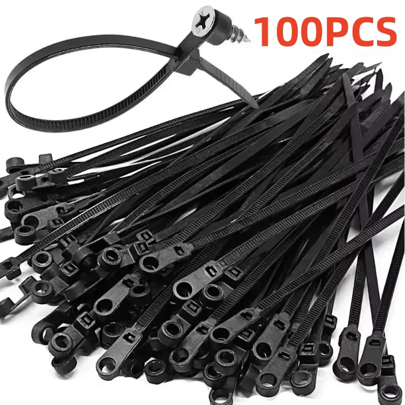 New Screw Hole Nylon Cable Ties Multipurpose Heavy Duty Adjustable Self-locking Cord Ties Organizer Straps DIY Fastening Loop