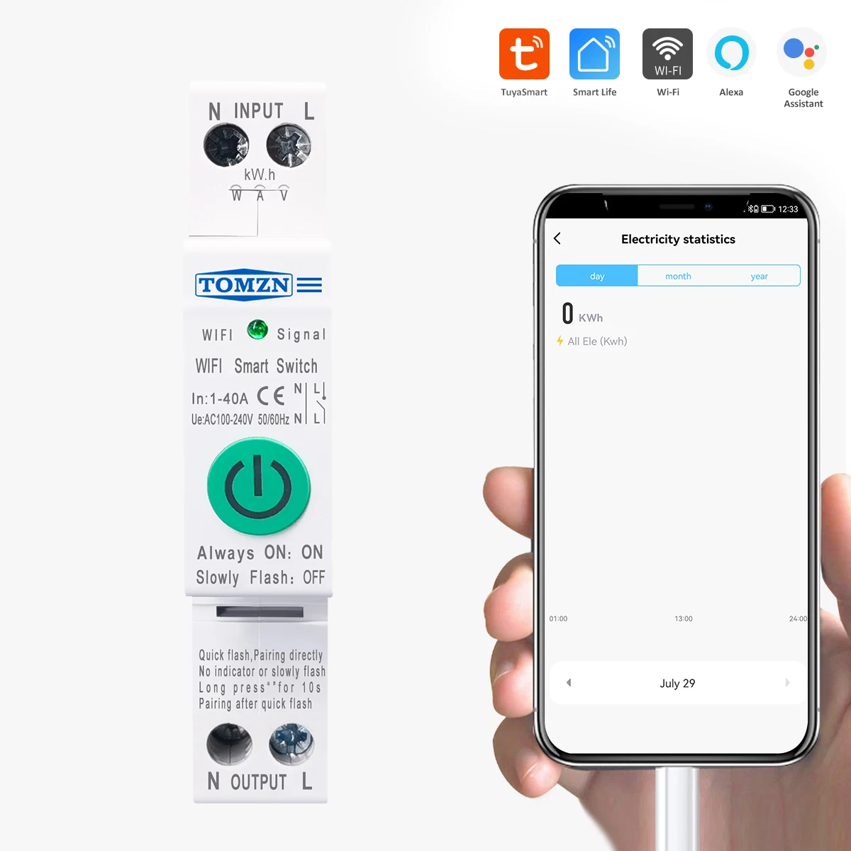 Imagem -02 - Monofásico Wifi Interruptor Inteligente Medidor de Energia Kwh Medição de Monitoramento Disjuntor Relé Temporizador Mcb Tuya Vida Inteligente 40a