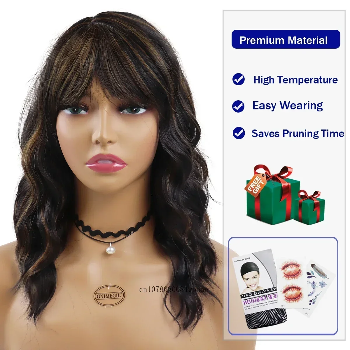 شعر مستعار متوسط مموج ومجعد للنساء، شعر مستعار صناعي مصبوغ باللون البني، مقاوم للحرارة، للحفلات اليومية، شعر مستعار طبيعي لطيف المظهر #5