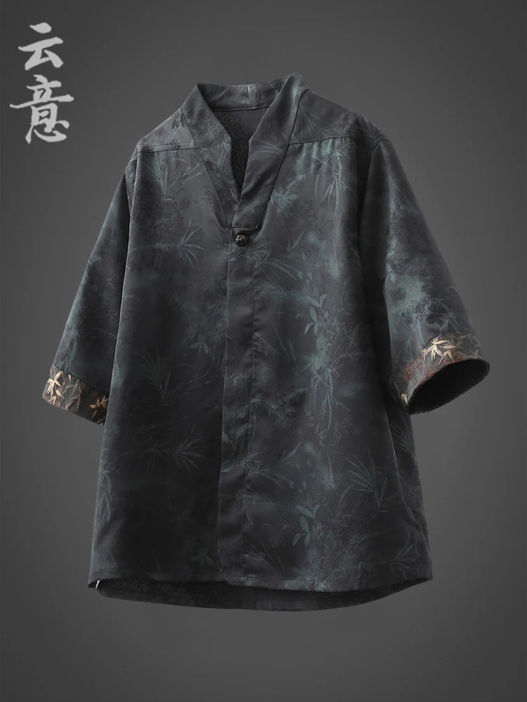 

Новая летняя китайская рубашка с коротким рукавом, дышащая, с рукавами до локтя, в стиле Тан, для чайной церемонии, модная, повседневная.