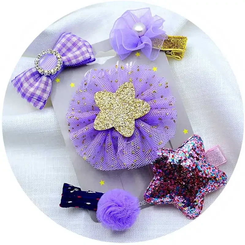 5PCS/set Baby Girls Bow Hair Barrettes Flower Hairpins Headdress Cute Children Hairpin Princess Headwear Hair Clip