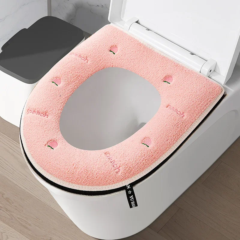 soft-waterproof-thickened-toilet-seat-cover-with-zipper-embroidered-peach-design-universal-four-seasons-household-bathroom-acces