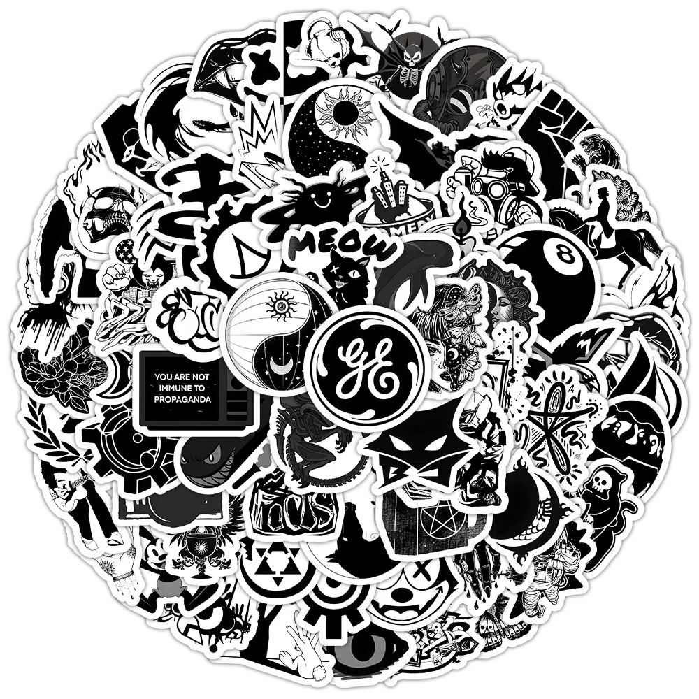100PCS Black and White Gothic Mixed Graffiti Stickers, Ideal for Helmet Bicycle Pencil Case Decals Peel Joy Sticker Store