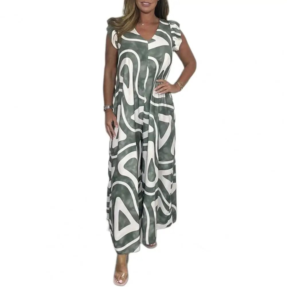 Printed Jumpsuit Stylish Summer Jumpsuit Vibrant Print Details Wide-leg Design for Effortless Vacation Travel Style Women