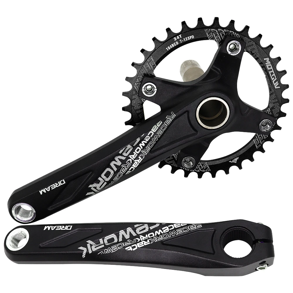 Racework MTB Bike Crankset 170MM 175MM Crank Length Aluminum Alloy 104BCD 32T/34T/36T/38T Chainring Bicycle Parts