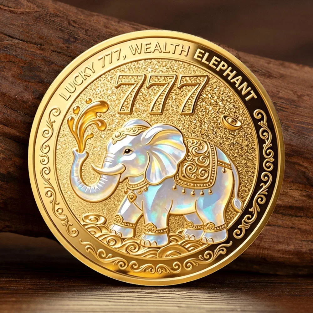 Lucky 777 Wealth Elephant Gold Gold Plated Commemorative Coin Abundance Inflow Prosperity Blessing Challenge Coin Fortune Gift