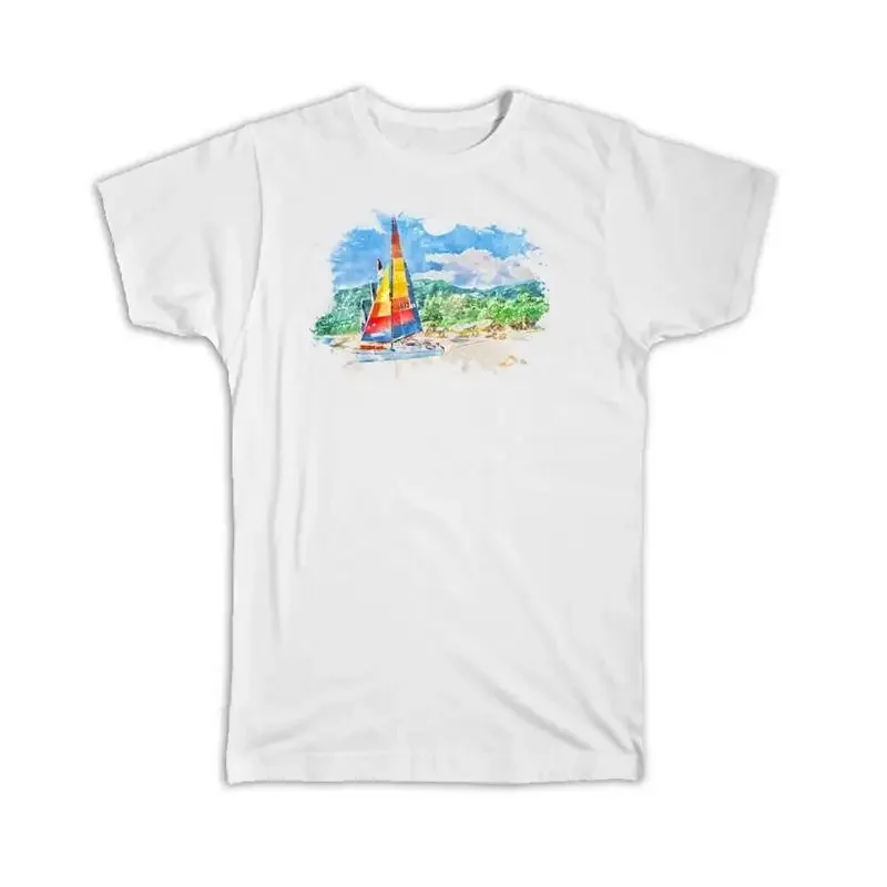 Watercolor Scenary Sail Boat Frame T shirt