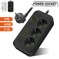 EU Plug AC Outlets Multitap Power Strip Socket 2m Extension Cord Electrical With USB Ports Fast Charging Network Filter Adapter