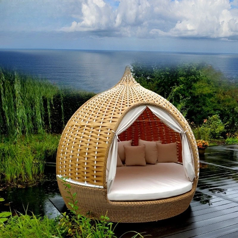 Rattan round bed Open-air balcony Internet celebrity swimming pool B & B Birdcage Nest bed Courtyard Sunscreen sofa