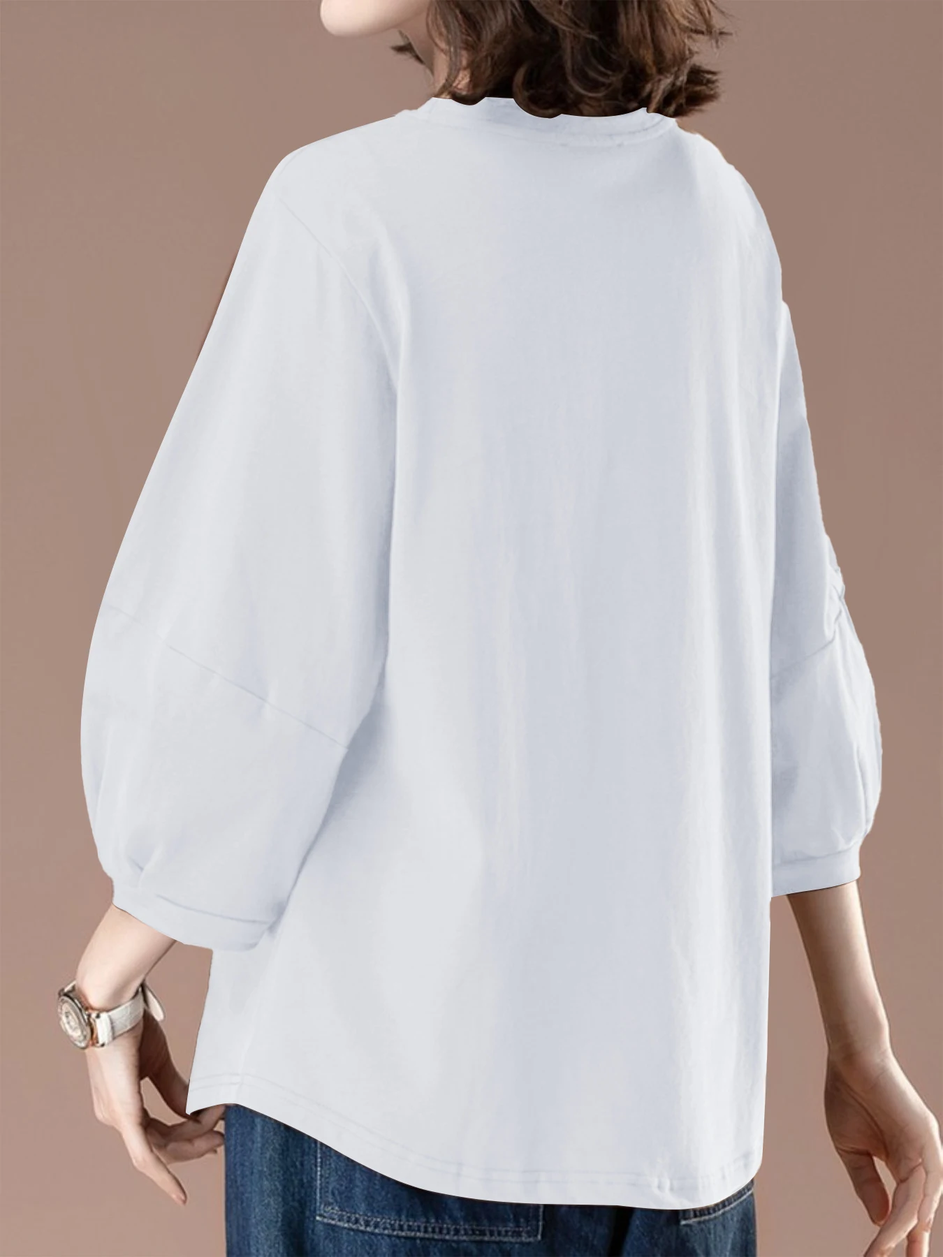 Womens 3/4 Sleeve Tops Crewneck Casual Trendy Loose T Shirts