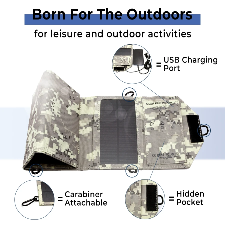 Solar Panel Bag Portable Lightweight 30W 5V Mono Waterproof Foldable Panel Charger Outdoor Emergency Hiking Backpacking Camping