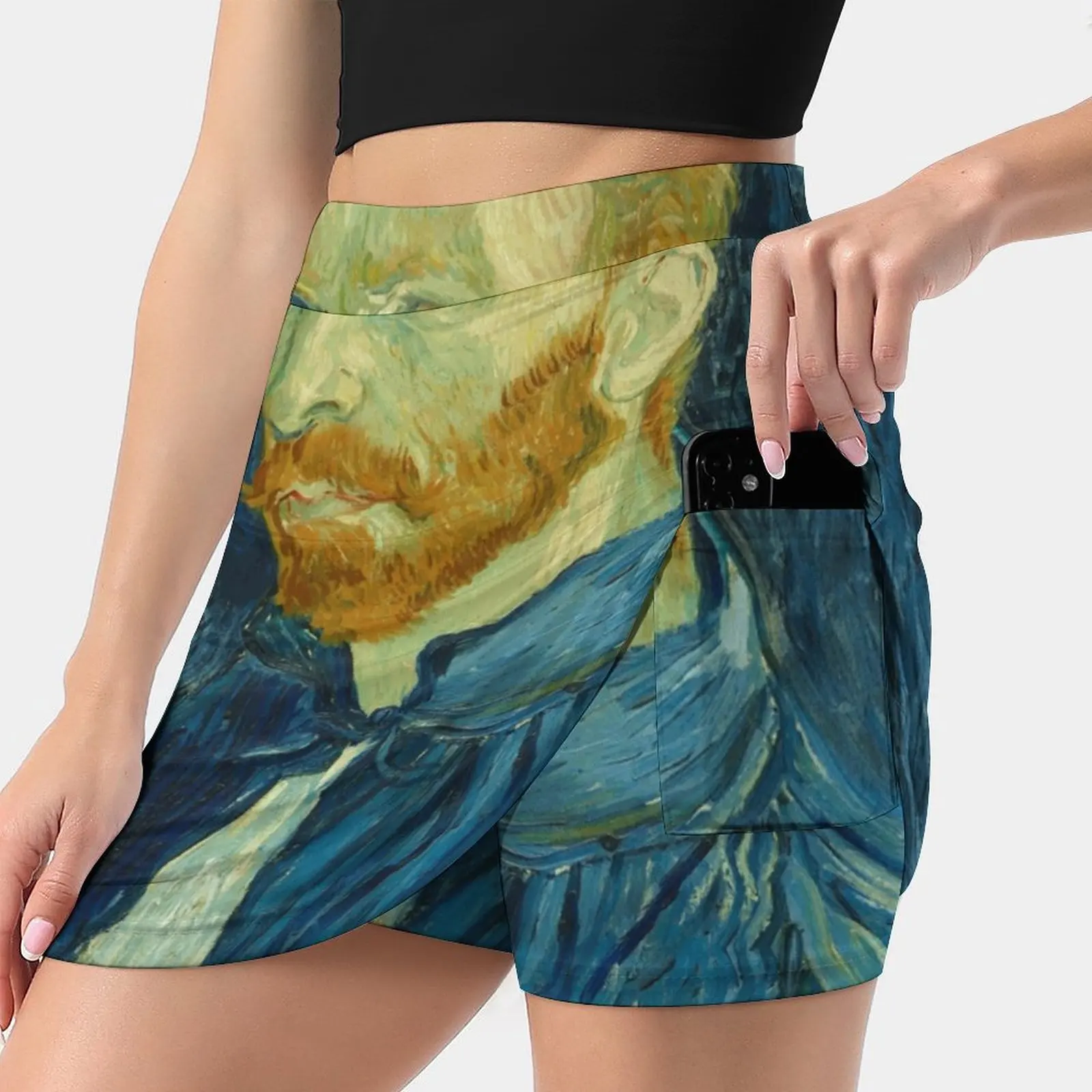 Vincent Van Gogh Self Portrait Fake Two-Piece Hakama Skirt Women Pencil Skirts Workout Sports Mini Skirt Vincent Van Gogh