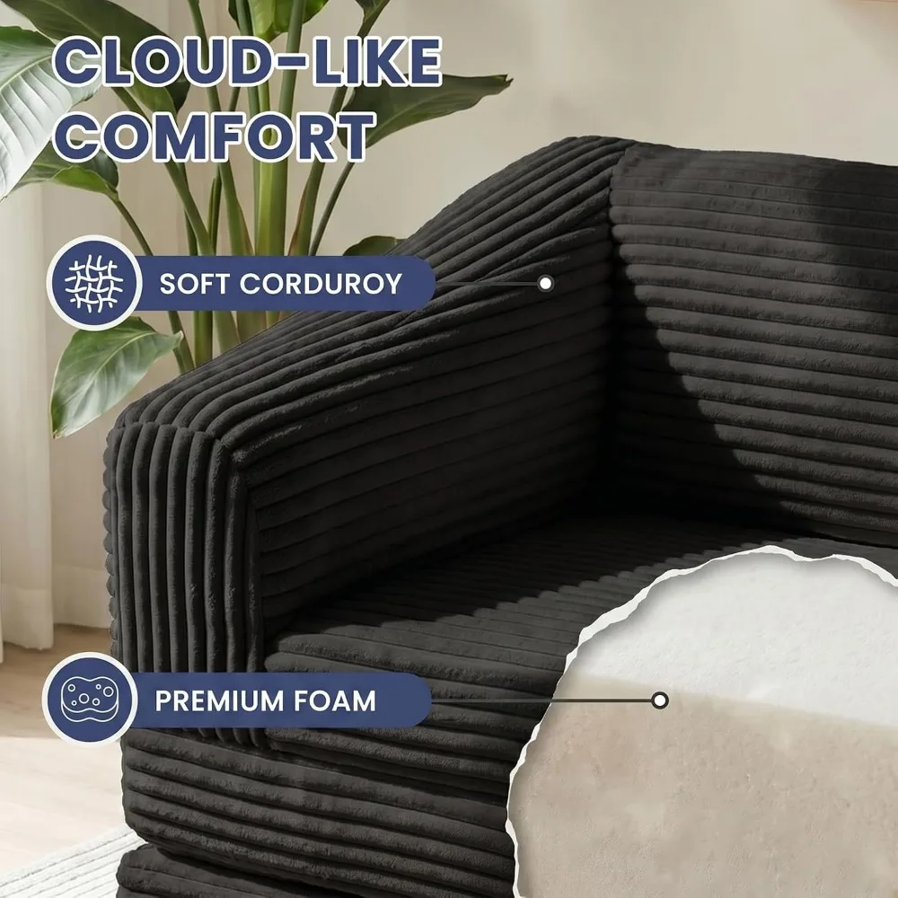 Convert Tri-Folding Sofa Bed, Thick Backrest & Carry Handle, Foldable Sleeper Sofa for Living & Guest Rooms, Soft Corduroy view 5