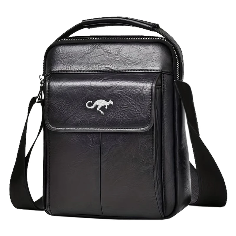Hochwertige Leder-Umhängetasche für Herren, Elegante Schulterhandtasche mit Känguru-Emblem, Ideal für Geschäftsreisen – Detail 6