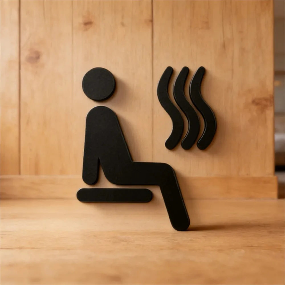 3D Acrylic Sauna Room Symbol Sign Sticker, Self-Adhesive Waterproof Door Decal for Steam Room Spa Bathroom, Home Decor Gift