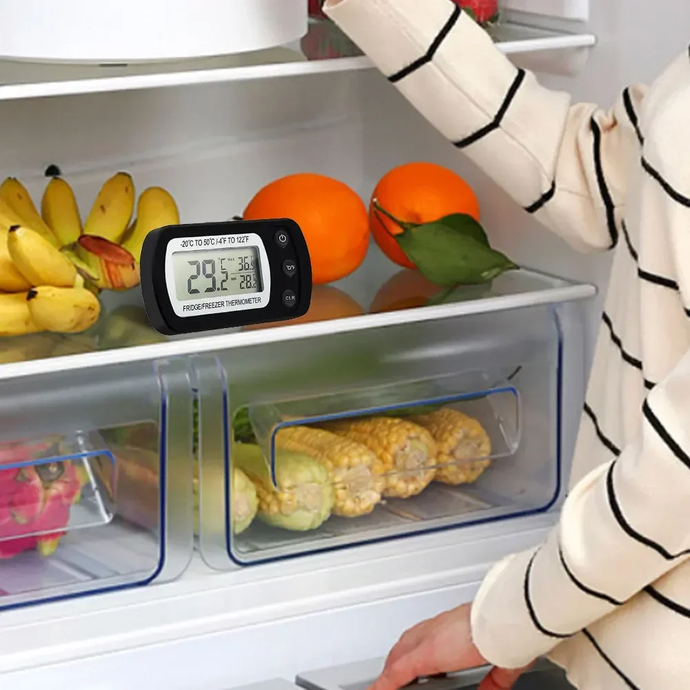 Digital Freezer Room Thermometer - Large LCD Refrigerator Fridge Thermometer with Magnetic Back & Hook, Waterproof Kitchen Home