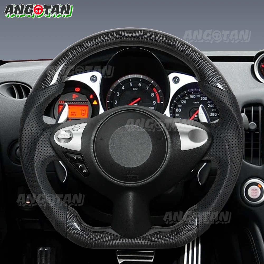 

Для Nissan 370Z 2008-2019: Руль из настоящего карбона с закругленным верхом и плоским дном, черная строчка, аксессуары для тюнинга автомобиля