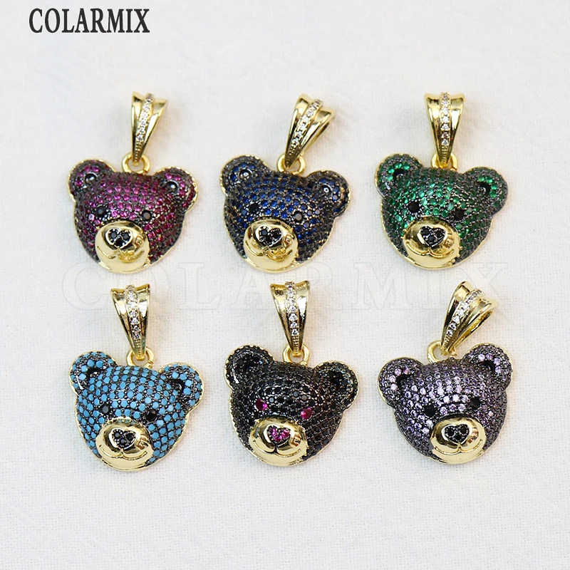 5Pcs Micro pave Zirconia Cartoon Bear Pendant Lovely Jewelry accessories women gift 60407