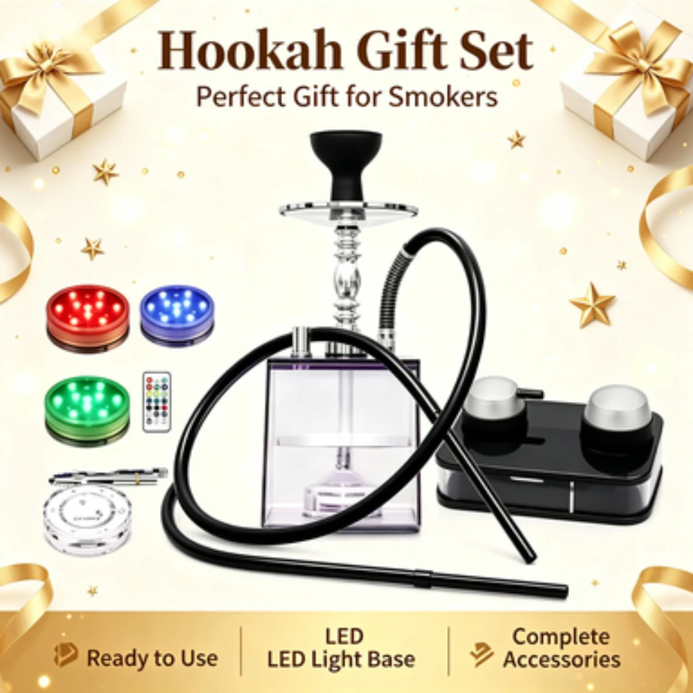 l Acrylic Hookah With LED Light Shisha Box 1Nargile Sheesha Narguile Chicha Cachimbas Water Pipe Shisha Hookah Set Accessory