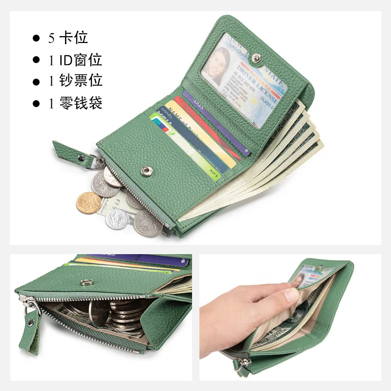 Western RFID Blocking Cowhide Leather Women Wallet Large Capacity Card Holder Short Purse for Ladies