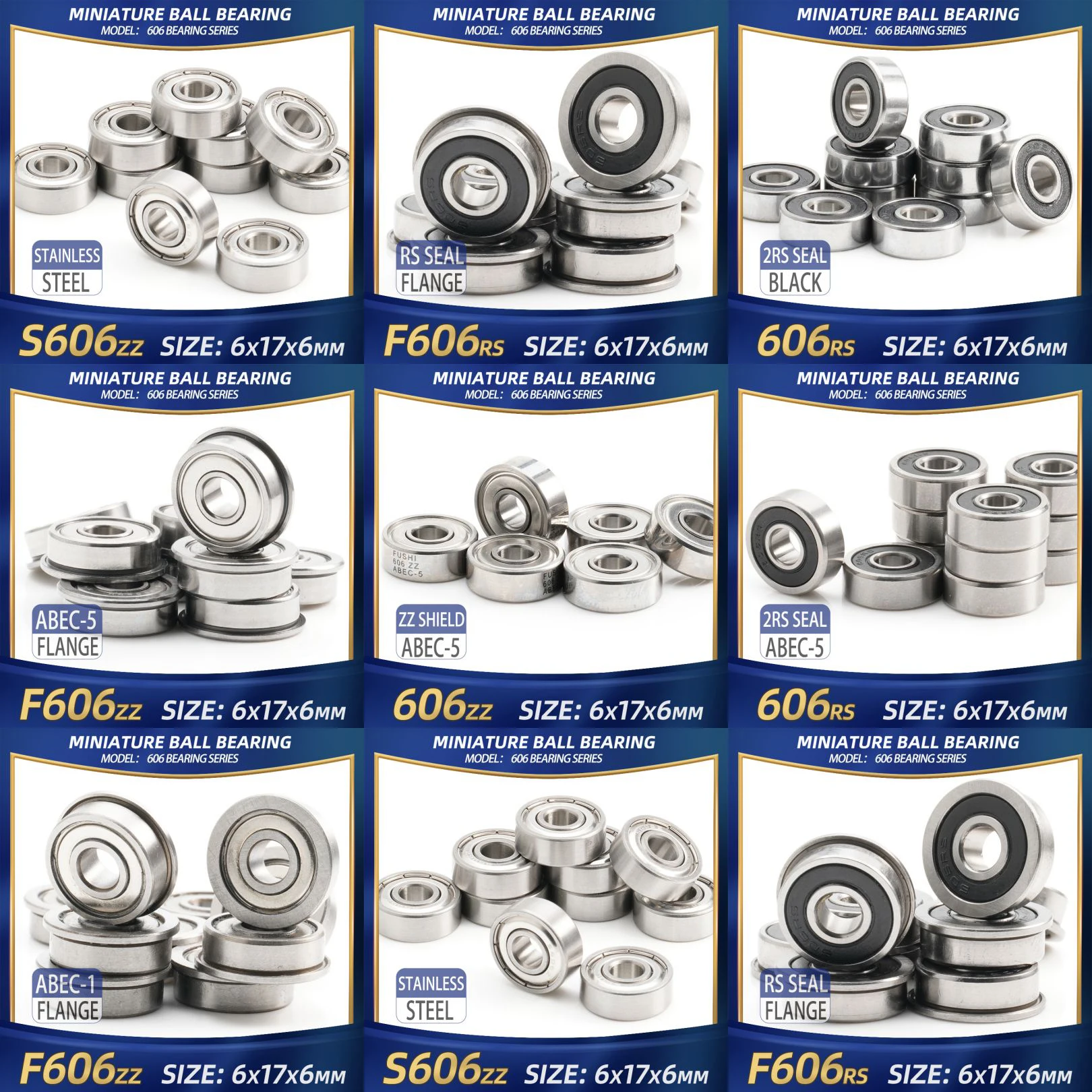 FUSHI 606 ZZ Bearing 6x17x6 mm 10Pcs 606ZZ RS 2RS Flange Handpiece Bearings For Strong Industrial Motors High Speed