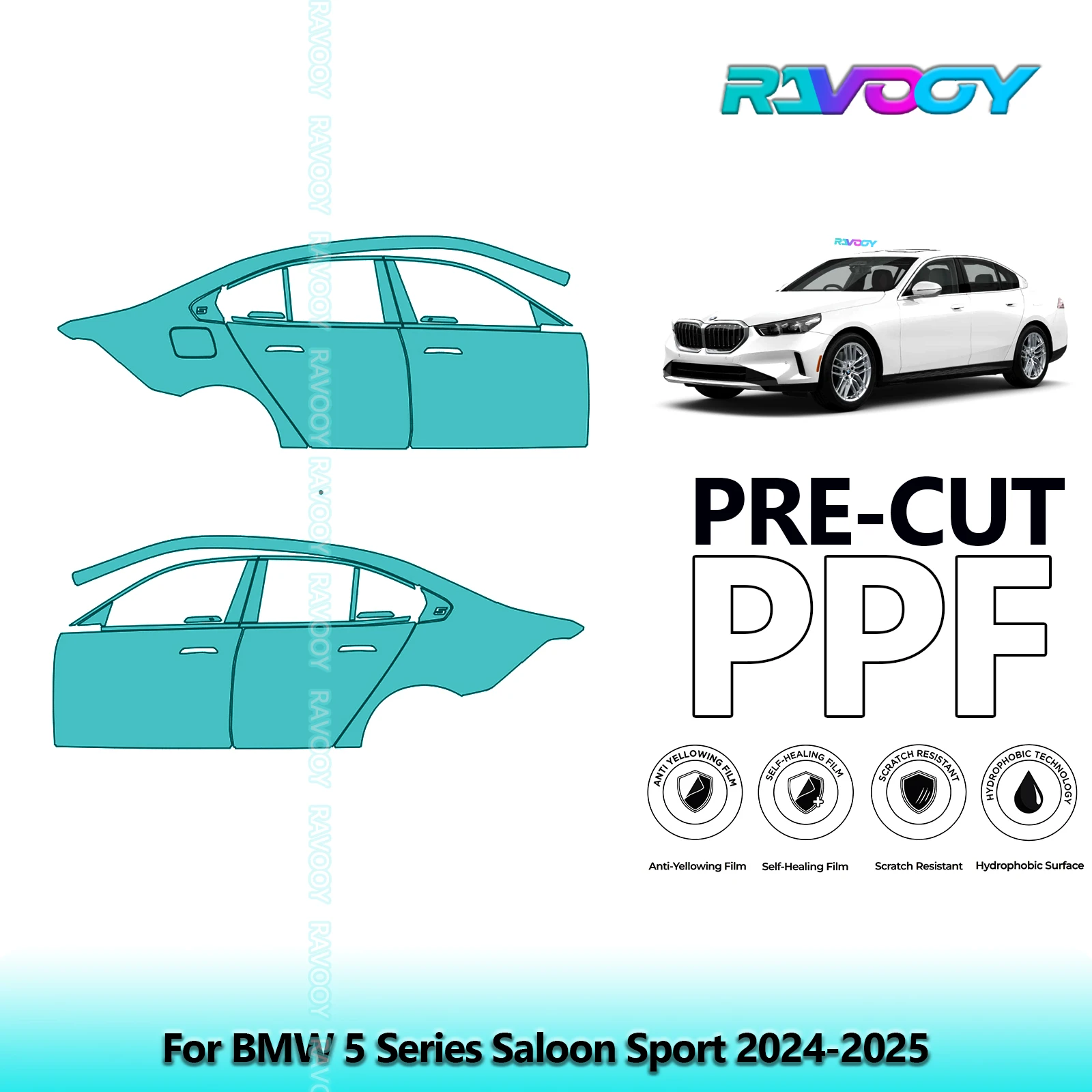 

For BMW 5 Series Saloon Sport 2024-2025 8.5mil Clear Matte Pre-Cut PPF Door & A/B Pillar Kit TPU Paint Protection Film Set