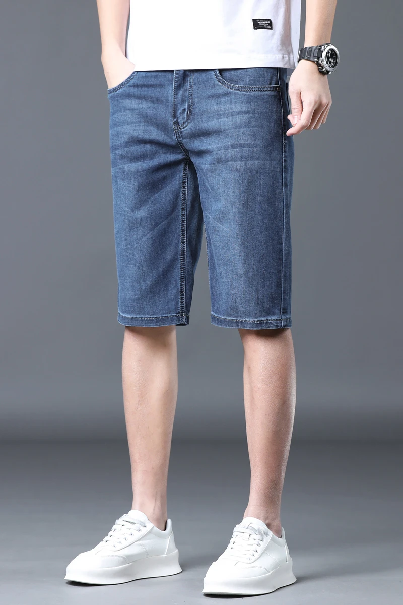 2024 New denim shorts for men's summer  new capris loose straight leg knee length youth elastic cargo jeans  men clothing