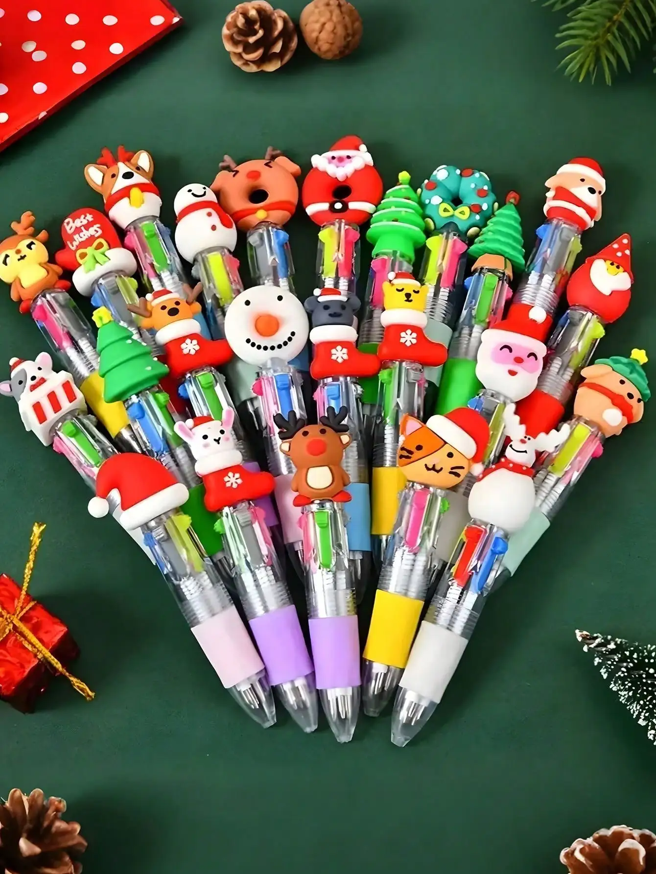 

Рождественские разноцветные шариковые ручки, рождественские шариковые ручки, креативные милые рождественские нейтральные ручки, яркие разные цвета с
