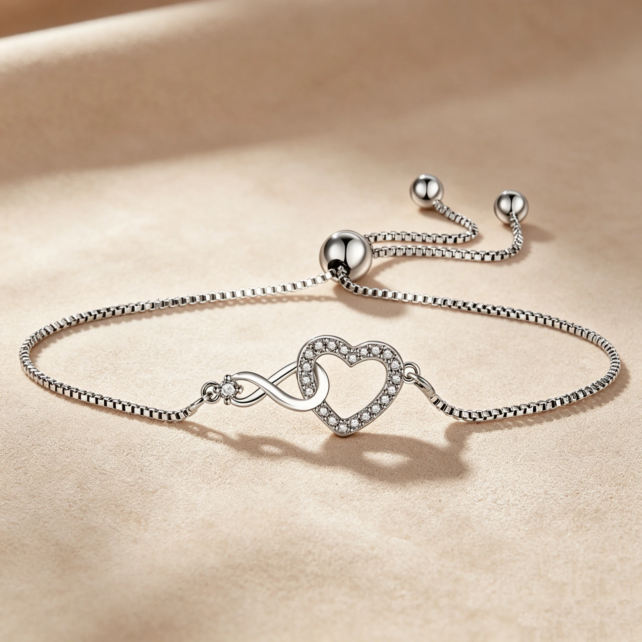 Women's Silver Color Adjustable Skeleton Heart Infinity Bracelet