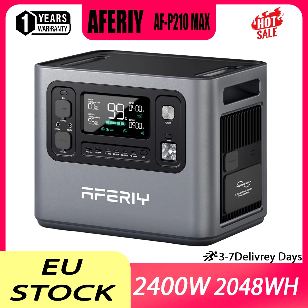 Station d'alimentation portable AFERIY P210, générateur solaire 2400W, batterie LiFePO4 2048Wh, alimentation de secours à domicile, camping en plein air, alimentation mobile