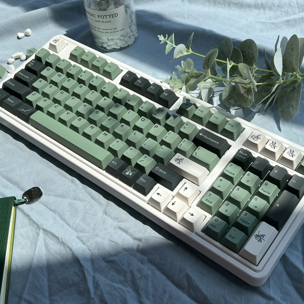 Olive Keycap PBT Thermal Sublimation Cherry Profile White Green Personalized Keycaps for 64/84/87/98/104 Mechanical Keyboard