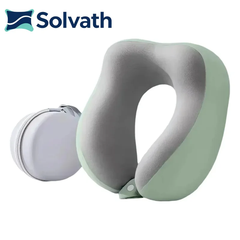 Solvath Ergonomic U-Shaped Memory Foam Neck Pillow with Storage Bag Travel & Office Support Removable Machine Washable Cover