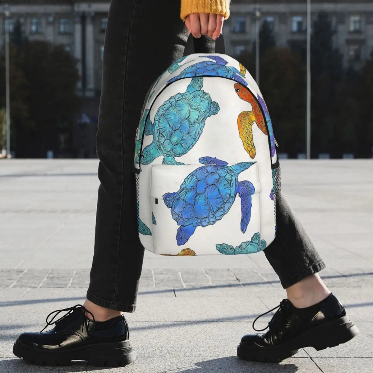 Watercolor Sea Vibrant Rainbow Turtle Backpack Student BookBag Kids School Bag Laptop Shoulder Bags for Men Women