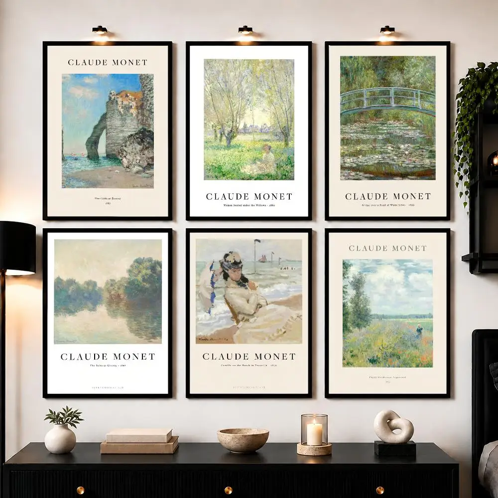 Drawing Art C-Claude Monet Poster Wall Art Sticker For Living Room Bedroom Bar Home Decor Mural Painting Decoration