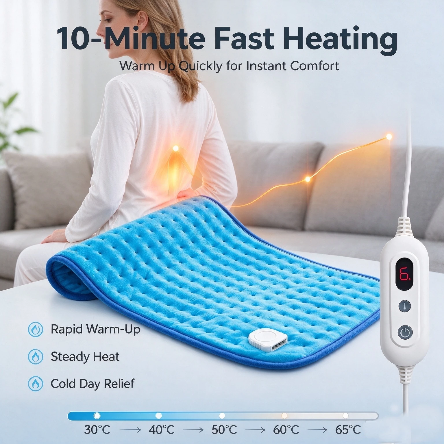 Heating pad for back, neck, shoulders, heat pad with automatic Quick Heating, with Waist Straps, Back Warmer, Electric Blanket