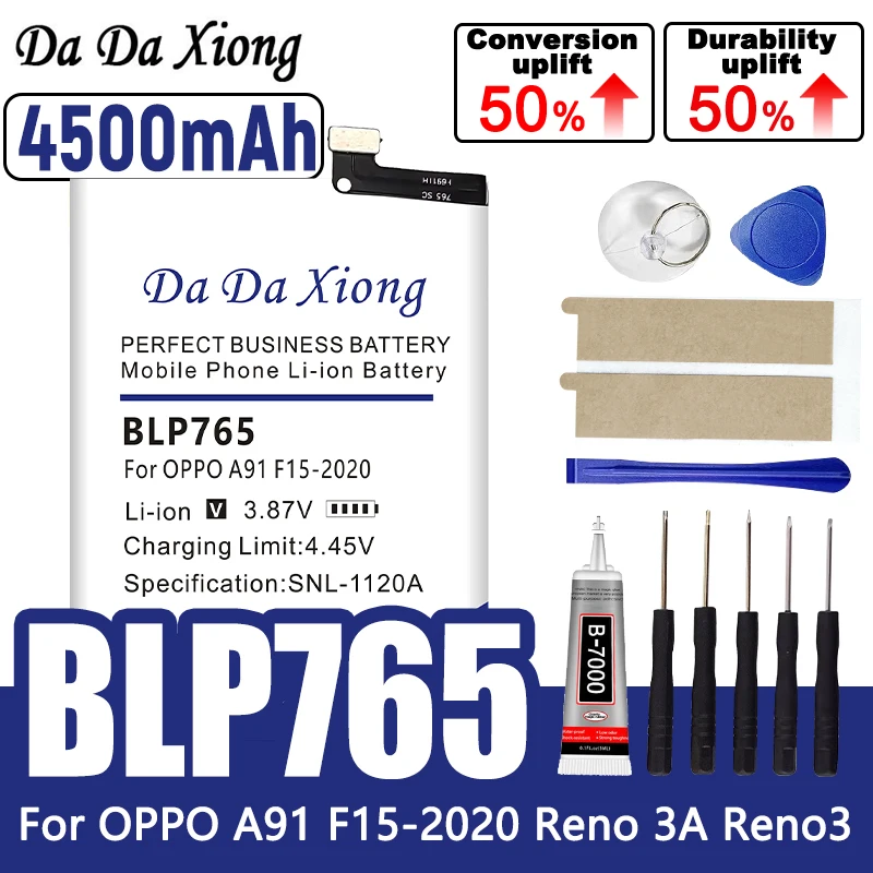 2026 Years 100% New 4500mAh Battery BLP765 For OPPO A91 F15-2020 Reno 3A Reno3 Battery + Free Tools