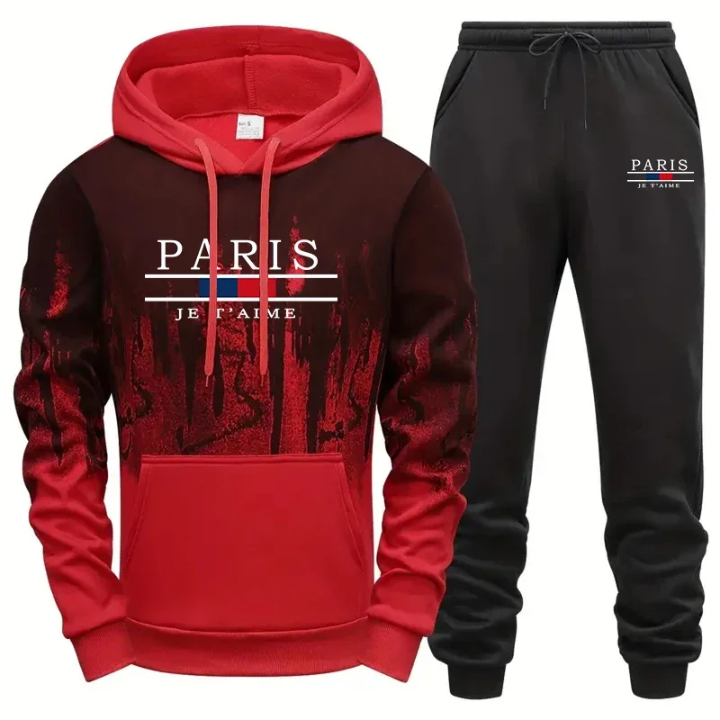 Autumn Winter Mens Tracksuit Print Splash-ink Sweatshirt Sweatpants Sets Casual Sports Jogging Mens Clothing Hoodies Sportswear
