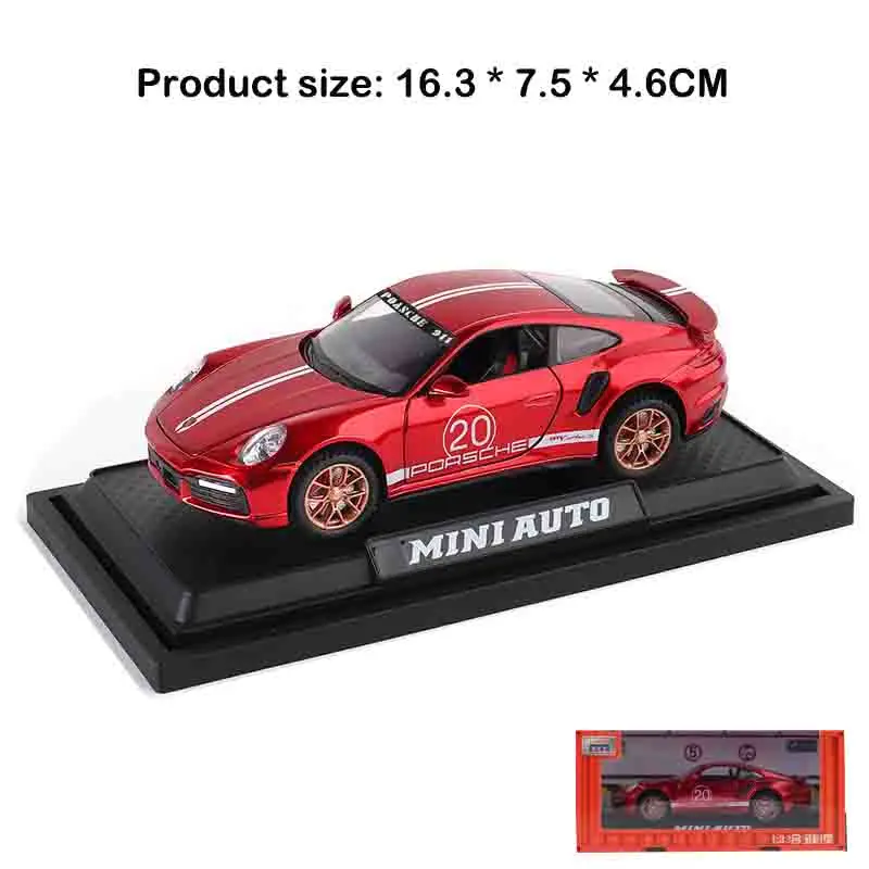 Modèle de voiture Turbo S 1:32 911, jouets en alliage moulé sous pression, voitures de sport, portes rétractables, son et lumière ouverte, véhicules d'ornement, cadeaux pour enfants