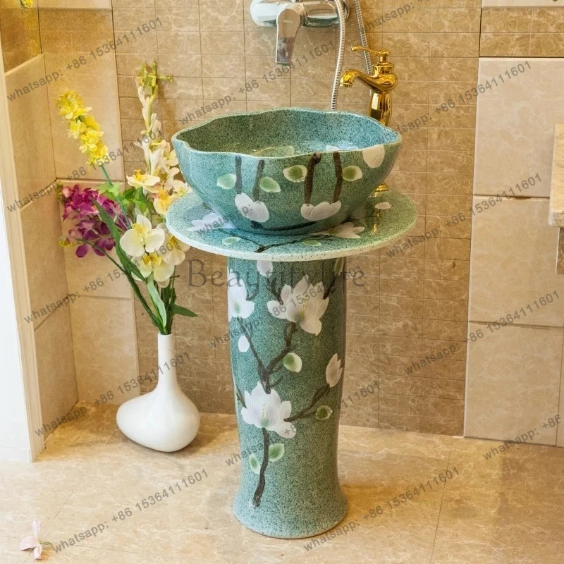 ceramic balcony column type washbasin art column basin toilet integrated floor type bathroom washbasin sink