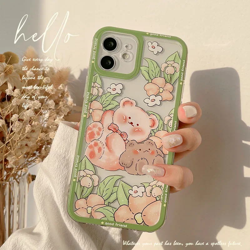 Sweet Garden bear friends Shockproof Phone Case For iPhone 15 14 Plus 15 14 13 12 11 Pro Xs Max Xr Protection Case Cute Cover