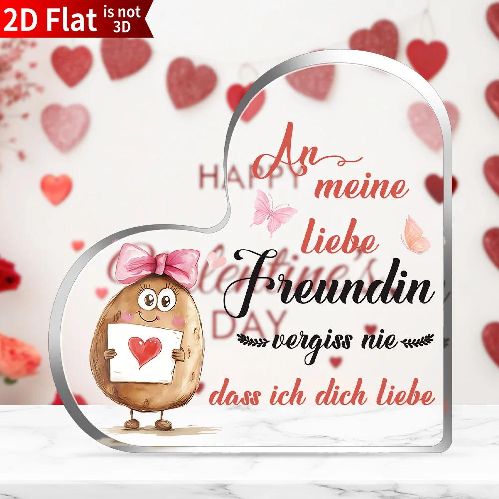 Acrylic Heart Desk Decoration - 2D Flat Romantic Gift for Boyfriend/Girlfriend, Cute Ornament for Shelf/Desk, Couple Valentine's